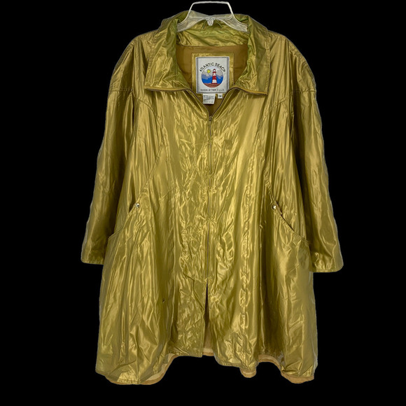 Vtg Atlantic Beach Plus Sz 3X Gold Metallic Vinyl Shiny PVC Raincoat Zip Lined - Picture 1 of 10
